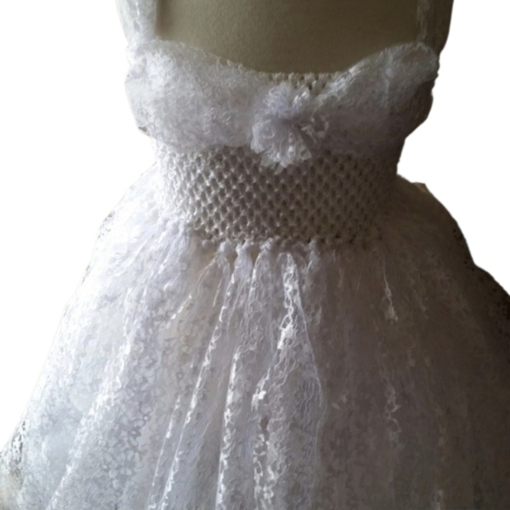 Tulle White Iridescent Lace Handcrafted Sundress With Crochet Top Size 8